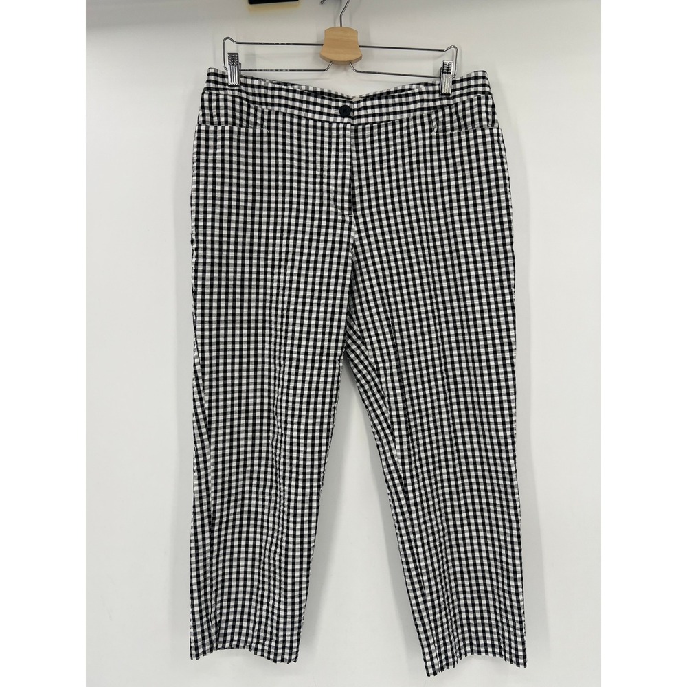 Talbots Womens Black White Gingham Cotton Ankle Pants Size 14 Straight Leg